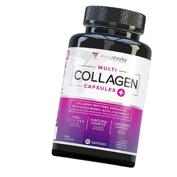 Multi Collagen Pills with Hyaluronic Acid & Vitamin C: 5 Type Hydrolyzed Collagen Protein Peptides, Types I II III V X, 30 Servings, 90 Capsules