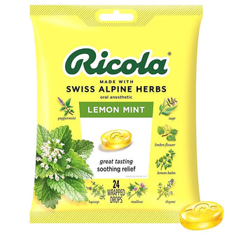 Ricola Herb Cough Suppressant Throat Drops, LemonMint, Fights Coughs Naturally, Soothes Throats, Naturally Soothing Relief, 24 Drops