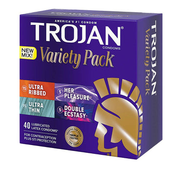 New Trojan Pleasure Pack Variety Pack Lubricated Latex Condoms 40 Count