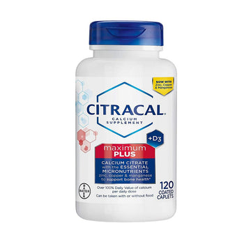 Citracal Maximum Plus, Highly Soluble, Easily Digested, 630 mg Calcium Citrate With 1000 IU Vitamin D3, Bone Health Supplement for Adults, Caplets, 120 Count